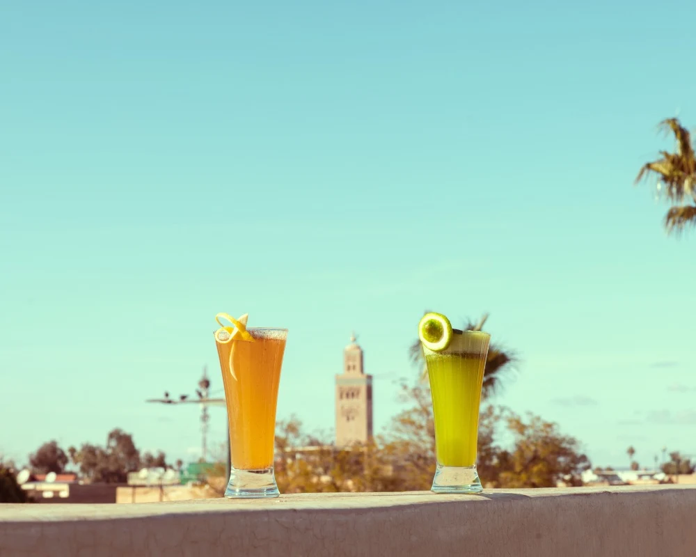 Two signature mocktails on Coco Rooftop terrace in Marrakech